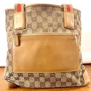 Gucci Guccisima bag w logo, red handles leather pocket on front vintage classic